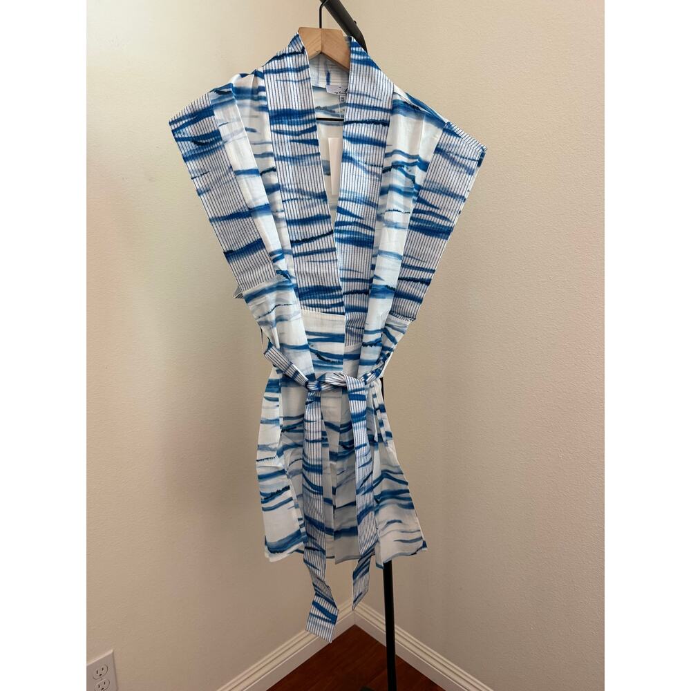 New my Beachy side blue & white coverup robe cotton one size - Picture 3 of 6